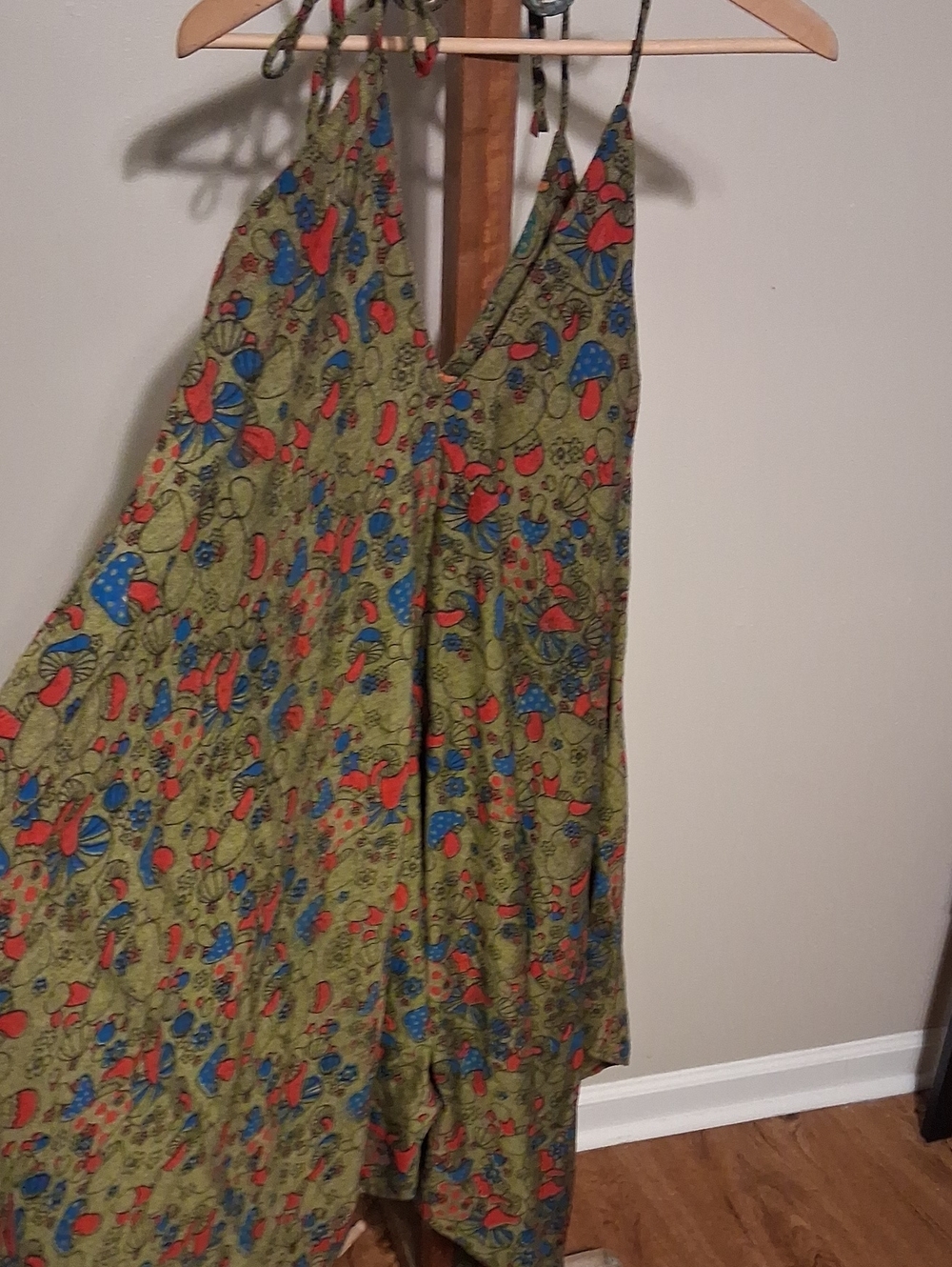 Olive Green Floral-Print Spaghetti-Strap Jumpsuit